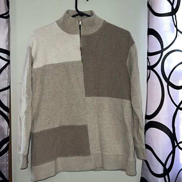 Jones New York sport women’s color block cotton pull over quarter zip - Picture 1 of 10